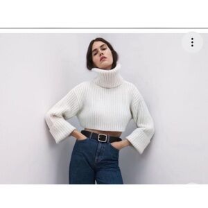 Zara Cream Cropped Turtleneck Sweater